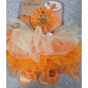 Elly & Emmy Pumpkin Princess 3 Pc Photo Op Set Tutu Socks Headband 0 - 12 Months